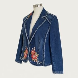 Y2K Vintage Kikit Floral Embroidered Tailored Denim Jacket
